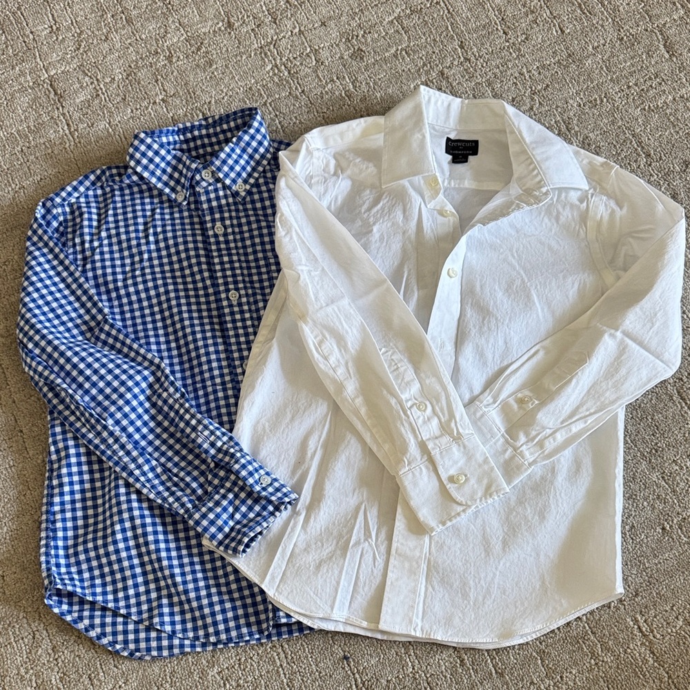 Duo J. Crew Button Down Shirts. Blue Checkered and White